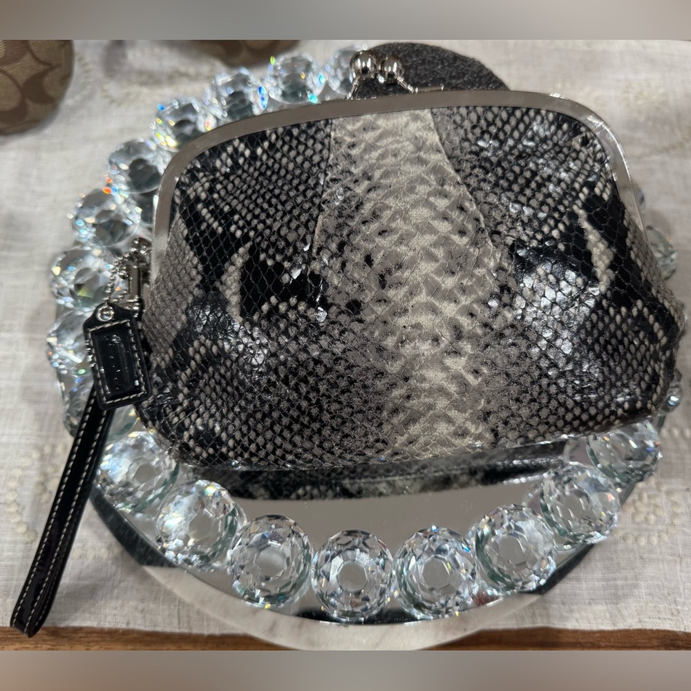 COACH EXOTIC PYTHON WRISTLET KISSLOCK CHROME/STEE… - image 4